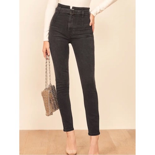 Reformation Kayo High & Skinny Ultra High Rise Belted Skinny Jeans Black Size 27