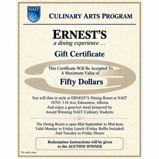 Ernest’s Dining Room at NAIT | $50 Dining Certificate | Edmonton