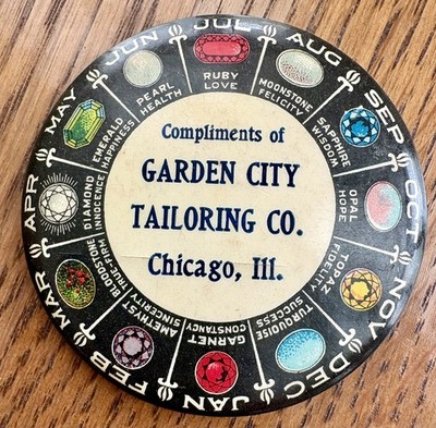 Garden City Tailoring Co Chicago,  Antique Pocket Mirror with Birthday Gemstones