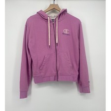Champion Full Zip Hoodie Size M Pink Glitter Logo Athletic Fleece Excellent