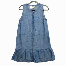LOFT Outlet Shirt Dress Petite MP Blue Chambray Ruffle Button Front