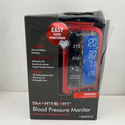 SmartHeart Blood Pressure Monitor with Attached Wide-Range Arm Cuff RED & BLACK