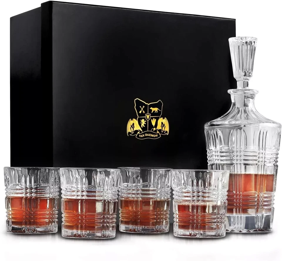 Whisky Decanter and Whiskey Glasses Set Bourbon Scotch Gift Box Father Christmas