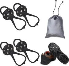 2‑Pairs Non‑Slip Ice Grippers Snow Traction Cleats with 10 Steel Stud 