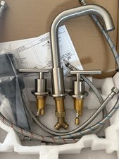Open Box 3 Hole Widespread Bathroom Faucet Brushed Nickel w/ Drain Hoses