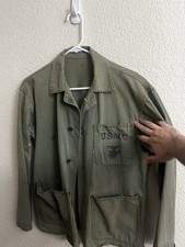 Vintage 1940s WWII USMC Herringbone Twill HBT Utility Jacket USA Made