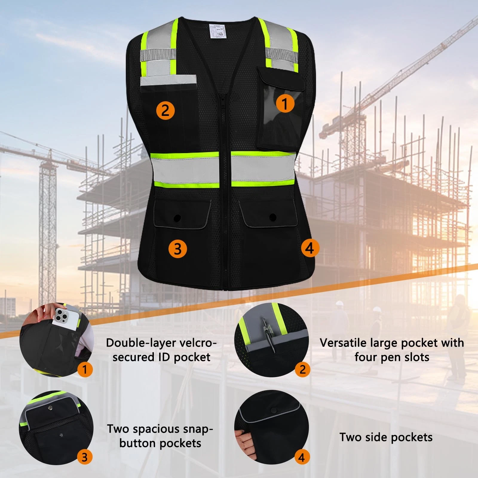 HYCOPROT Safety Vest for Women Mesh Reflective Lady High Visibility Construct... - product detail image 3