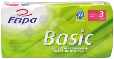 Fripa Toilettenpapier Basic 3-lagig weiß Tissue 8 Rollen à 250 Blatt