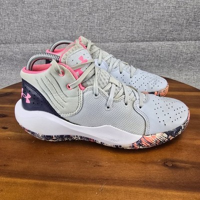 Under Armour Kids Basketball Shoes Gray Pink Youth Size 5.5Y Sneakers