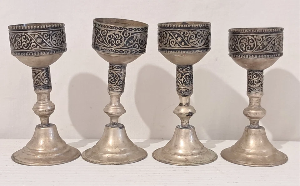 Set Bicchieri Calici In Ottone Argentato Alti 10cm - Immagine 2 di 4