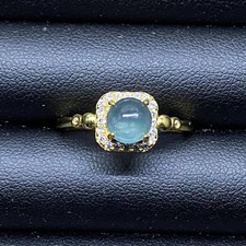 Natural Type A Jadeite 925 Silver Ring - Lake Blue Icy Snowflake Cotton