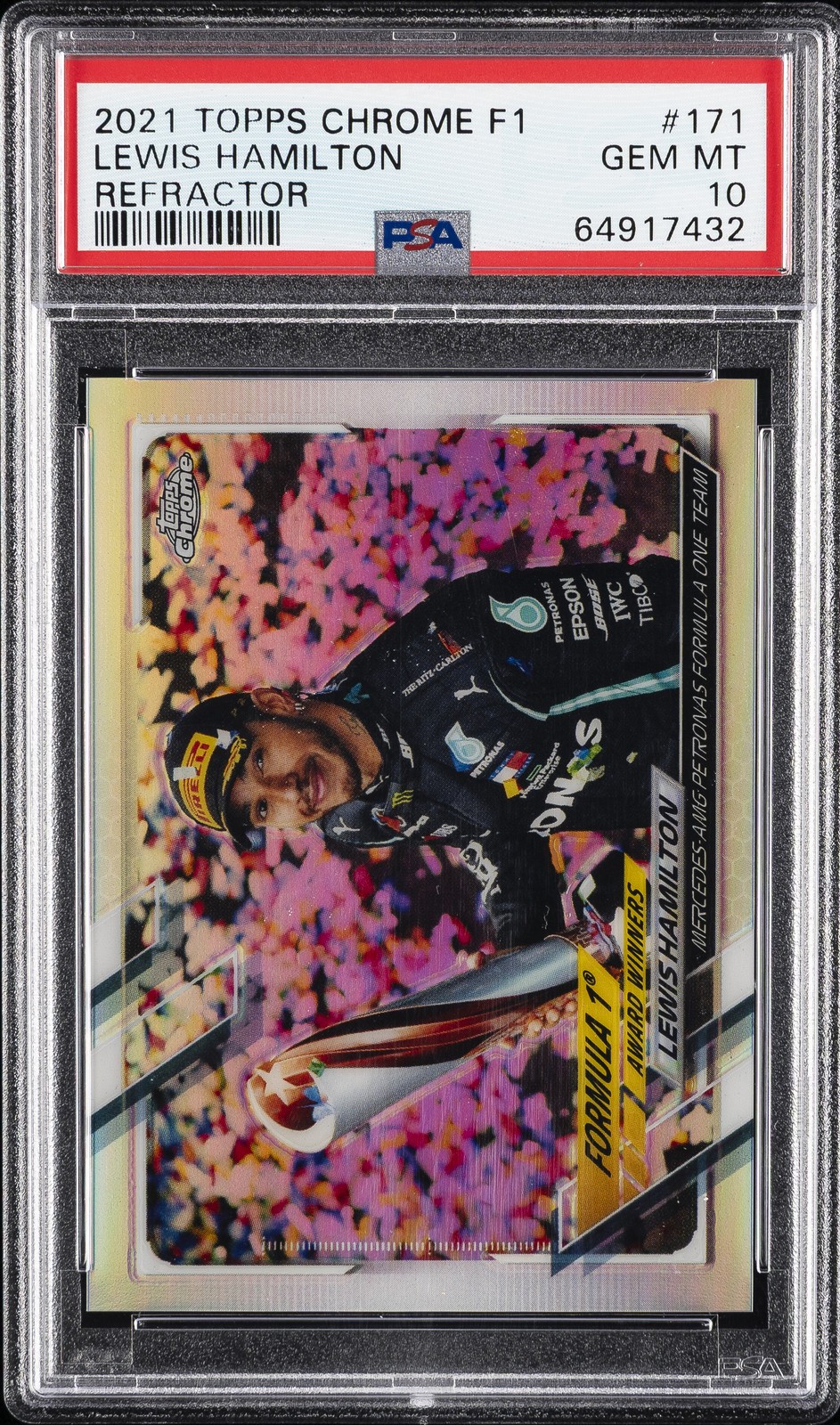 2021 TOPPS CHROME FORMULA 1 REFRACTOR #171 LEWIS HAMILTON PSA 10