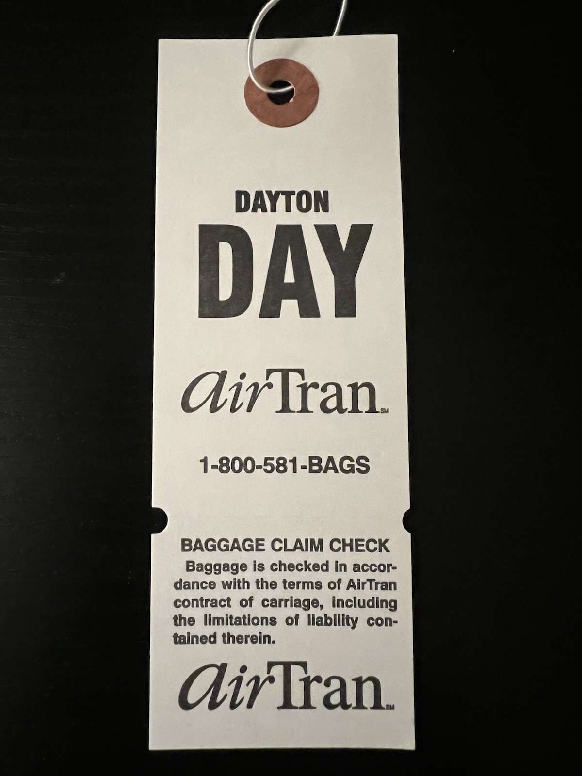 AirTran Airways Vintage Unused Airline Luggage Tag Dayton, Ohio DAY