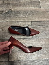 gucci Mujer Tacones Zapatos Cuero Marrón Talla 36,5