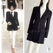 CHANEL 97S Vintage Navy Wool 100% Basic Blazer Jacket by Karl Lagerfeld 38 40