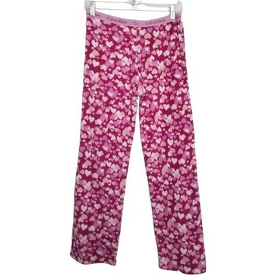 Calvin Klein Girl's Pink Heart Print Fleece Sleep Pajama Pants Size Large 14/16