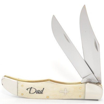 CASE XX KNIVES DAD NATURAL BONE CROSS SHIELD LARGE FOLDING HUNTER 6265 SS (22506
