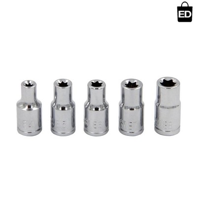 5-Piece Torx E4-E8 Socket Set - 1/4 Inch Drive, Chrome Vanadium Steel
