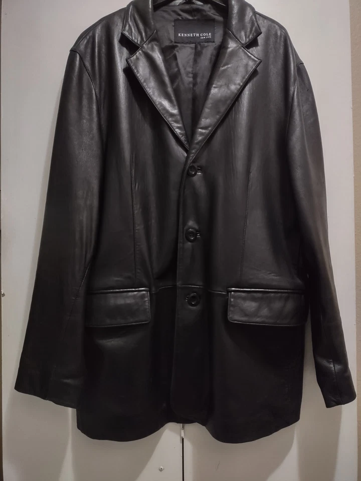 Chaqueta/traje blazer de cuero negro Kenneth Cole New York RARO para hombre talla XL Foto 2 de 4