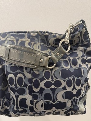 Coach Signature Carly Shoulder Bag Rare Blue Optic C Jacquard Hobo