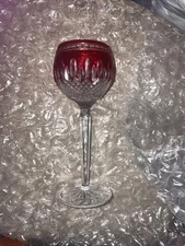 Waterford Crystal Signed Ruby Red Clarendon Wine Hock Glass 8"