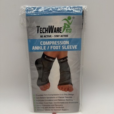 TechWare Pro Compression Ankle/Foot Sleeve - Unisex - Large/XL - Black Gray