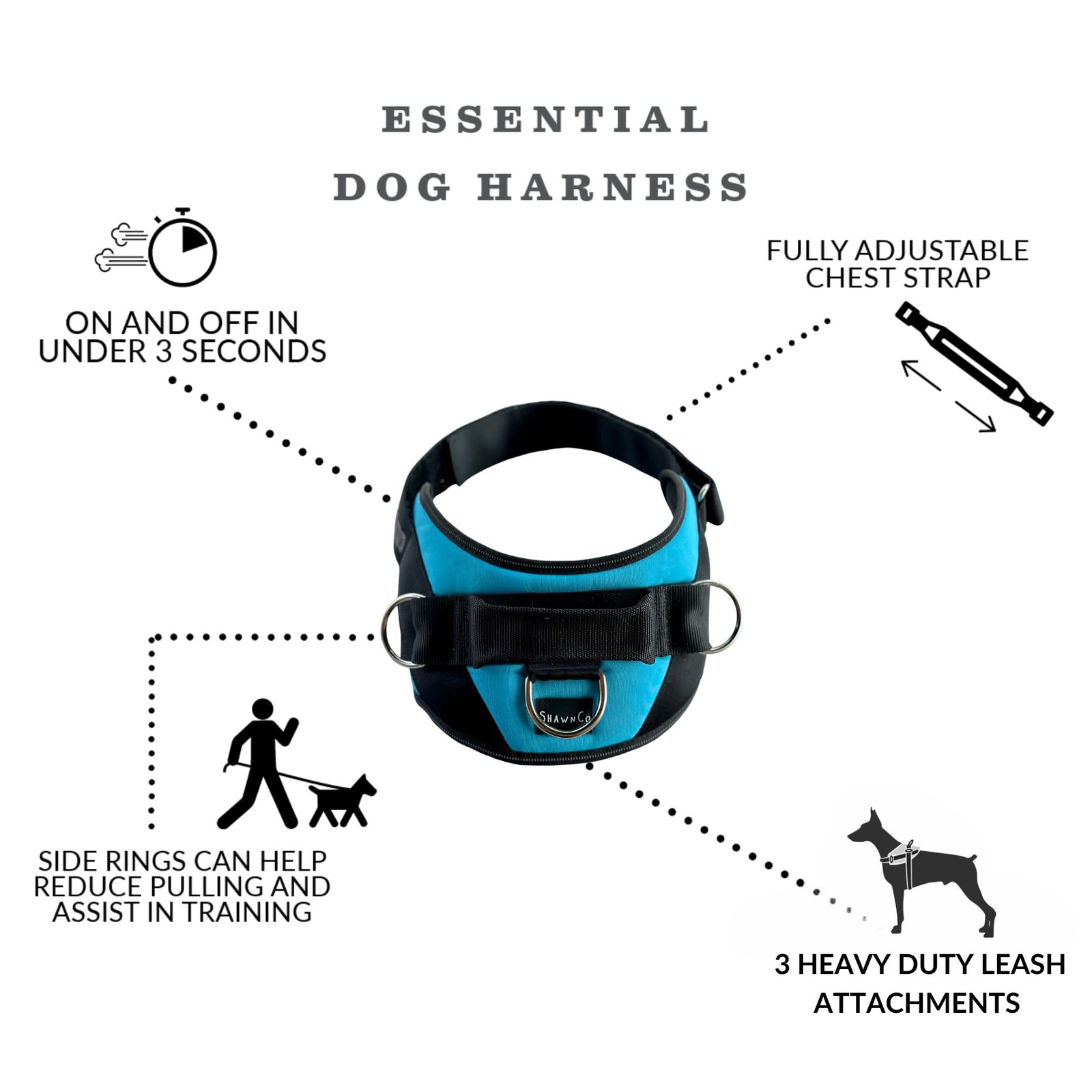 Essential Dog Harness, No-Pull Pet Vest with 3 Leash Clips, No Choke, Reflect...