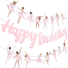 3 Pcs Ballerina Dancer Happy Birthday Banners Ballet Dancing Hanging Garland Pin