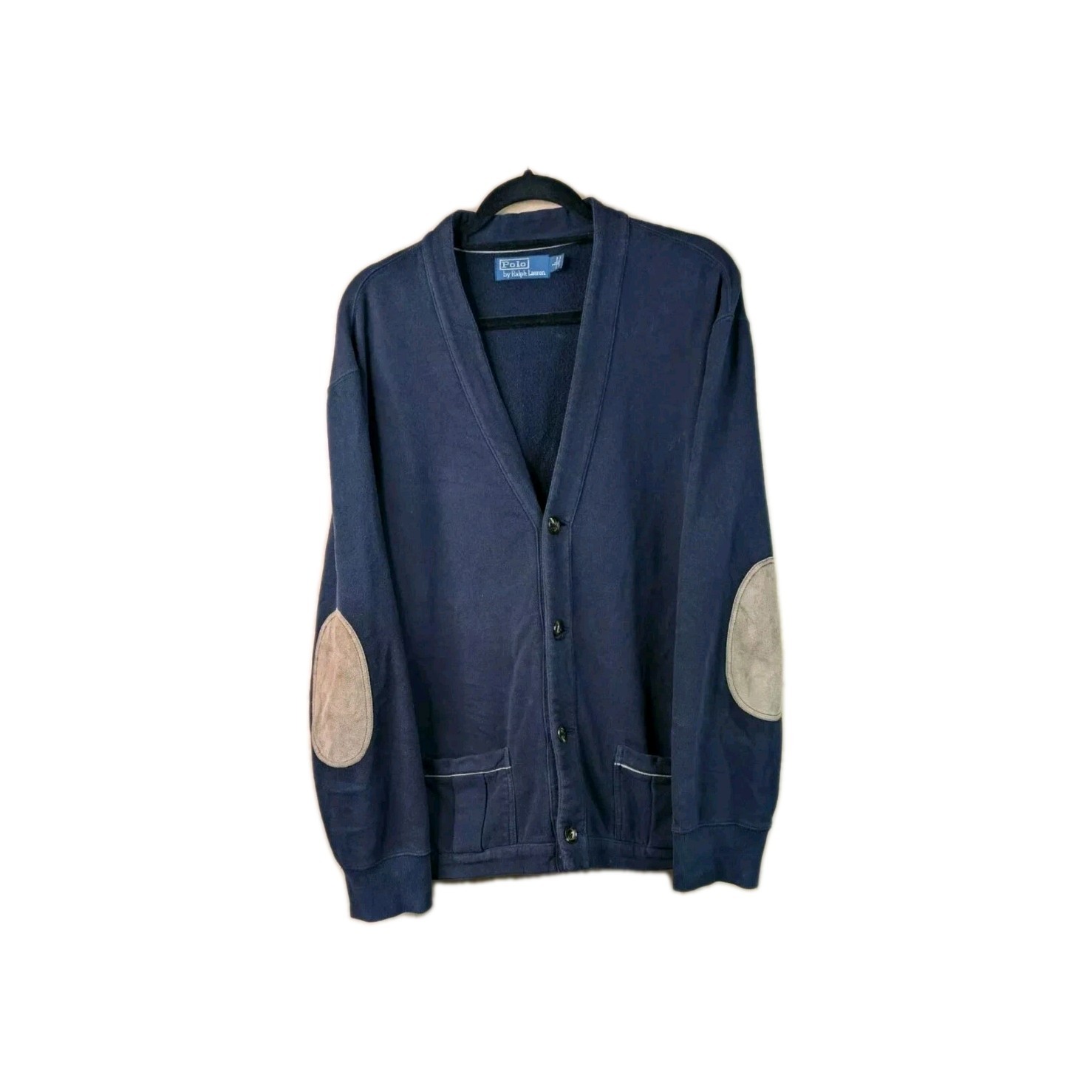 Vintage Polo Ralph Lauren Cardigan Mens Size Large Navy Elbow Patches Jersey