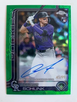 2025 Topps Chrome green log auto AARON SCHUNK #ed 45/99! Colorado Rockies
