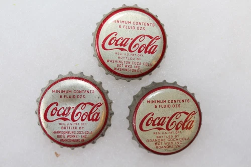 LOT OF 3 VINTAGE COKE COLA BOTTLE CAPS VIRGINIA & D.C. 6 OZ