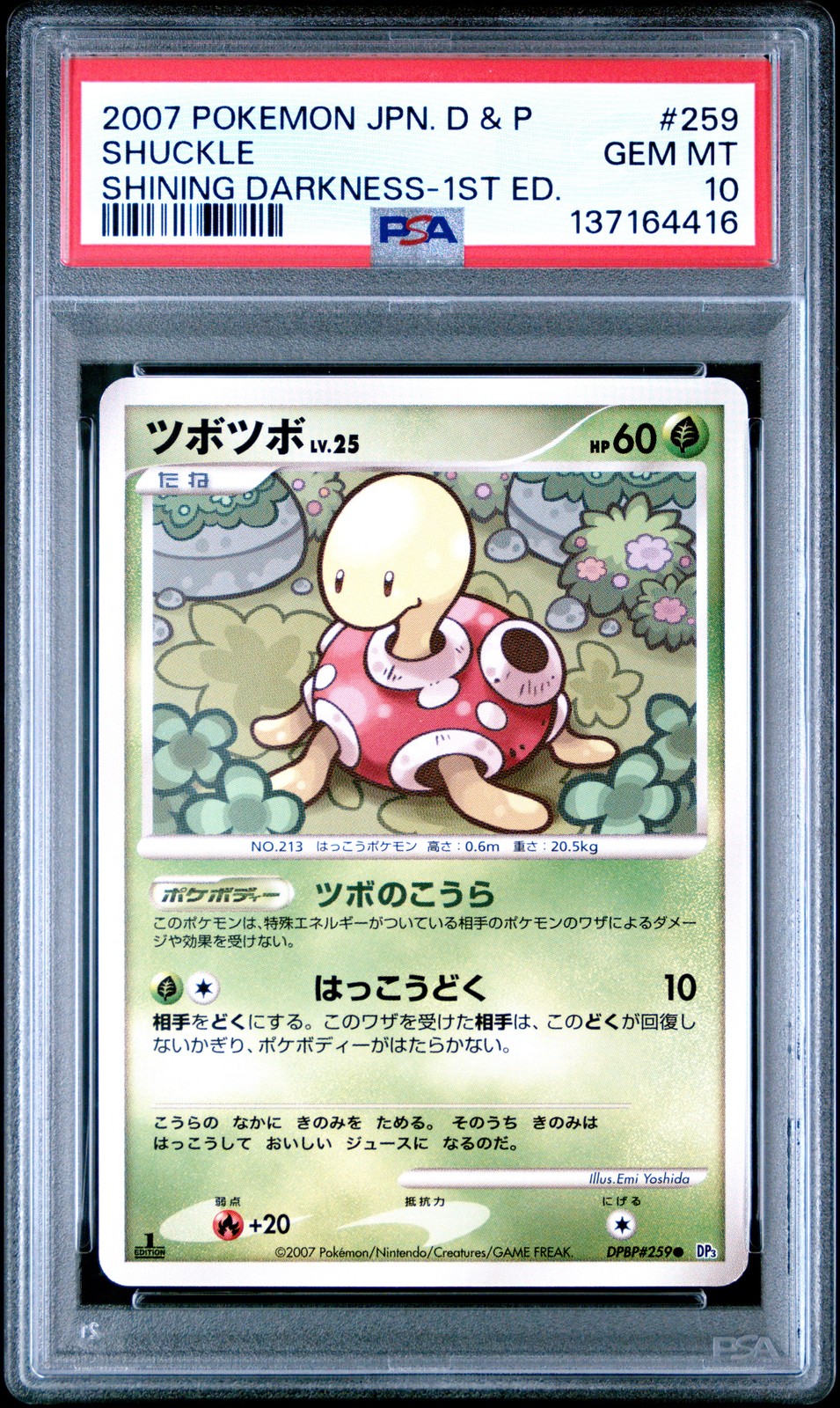 2007 POKEMON JPN DIAMOND & PEARL SHINING DARKNESS 1ST ED #259 SHUCKLE PSA 10