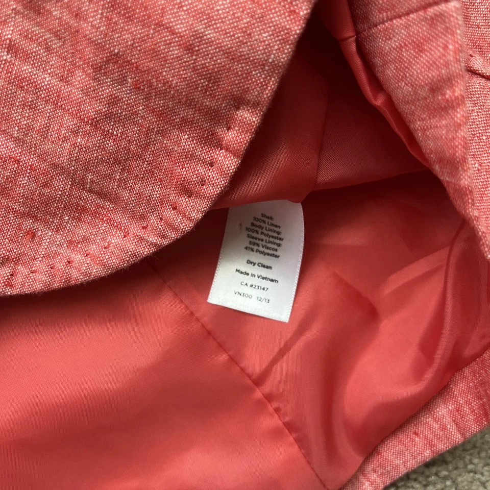 Talbots Linen Blazer Womens 10P Coral Pink Preppy Career Academia Lightweight - Image 4 of 4
