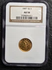 High Grade 1887 $2 1/2 Gold Liberty Coin, NGC Graded AU 58