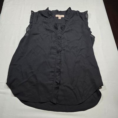 Philosophy Republic Clothing Womens Black Ruffle V-Neck Sleeveless Blouse Medium