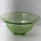 Vintage Green Uranium Depression Glass UV Glow Ribbed Bowl 8.5” 1930's READ