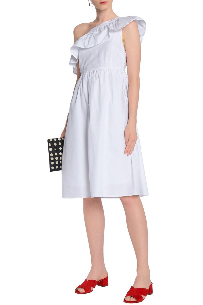 Walter Baker Eva S Small white off one shoulder 100% cotton empire waist dress