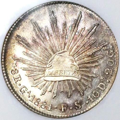 1881-Ga NGC MS 64 Mexico 8 Reales Guadalajara Vintage Holder POP 4/2 (24051402C)