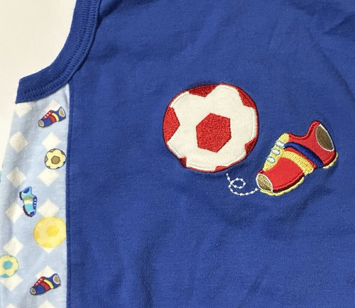 Vintage Baby Inc 6 Month Boys Soccer Ball Blue Sleeveless Bodysuit One Piece - Picture 3 of 7