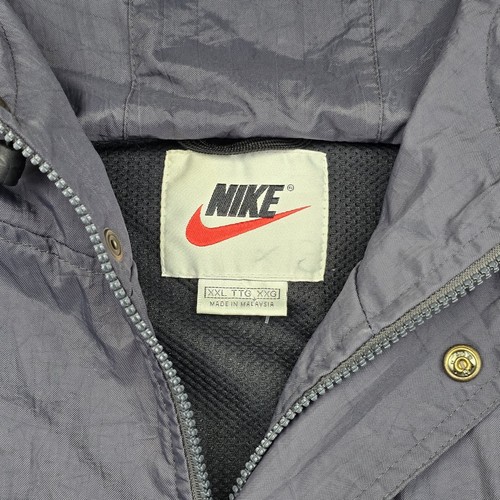 Vintage 90s Nike White Label Wind Breaker Hooded Snap Jacket Adult XXL Blue Mens - Picture 6 of 10