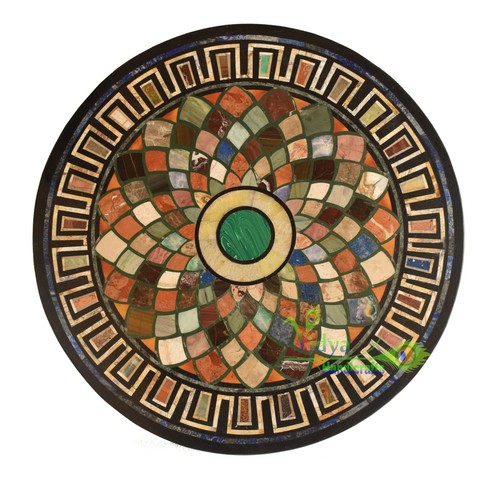 2' Black Marble Table Top Round Dining Table Multi Stone Mosaic Inlay Home Decor