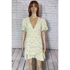 NWT New Zara Plaid Draped Balloon Sleeve Mini Dress Size L