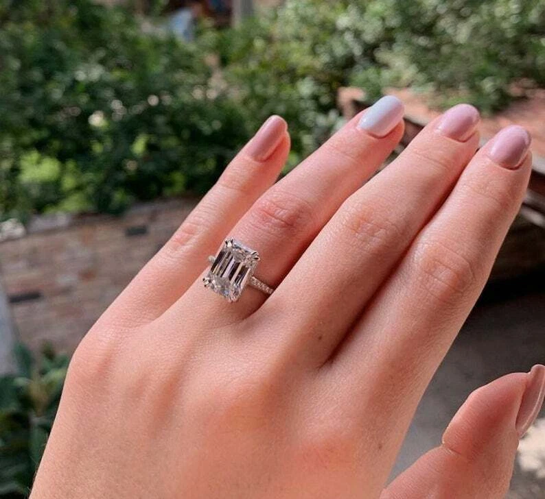 2.00Ct Emerald Cut Simulated Diamond Engagement Ring 14K White