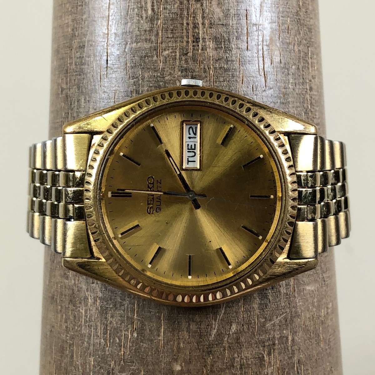 Vintage Seiko Men 7N43-8111 President Fluted Gold Tone Quartz 34mm