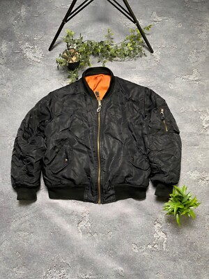 Vintage Fly MA-1 Bomber Jacket Black Reversible Sz M | eBay