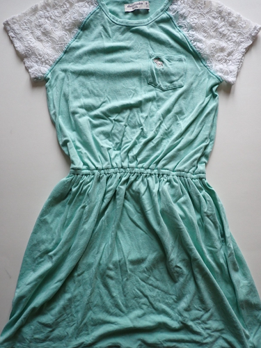 Girls Abercrombie Kids Size 9/10 Short Sleeve Dress Casual Aqua with Lace - Picture 4 of 17