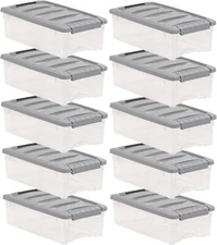 Plastic Storage Bins with Lids, Stackable, 5 Quart, Clear/Grey, Set of 10