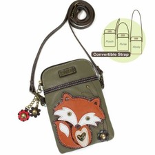 NEW CHALA OLIVE GREEN FOX CELL PHONE CROSSBODY PURSE ADJUSTABLE STRAP