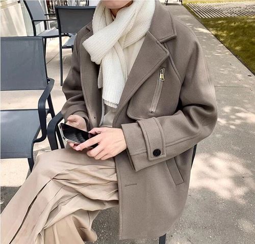 Men's Winter Lapel Long sleeve Loose Warm Zipper Fashion Wool Coats Overcoats - Bild 6 von 21