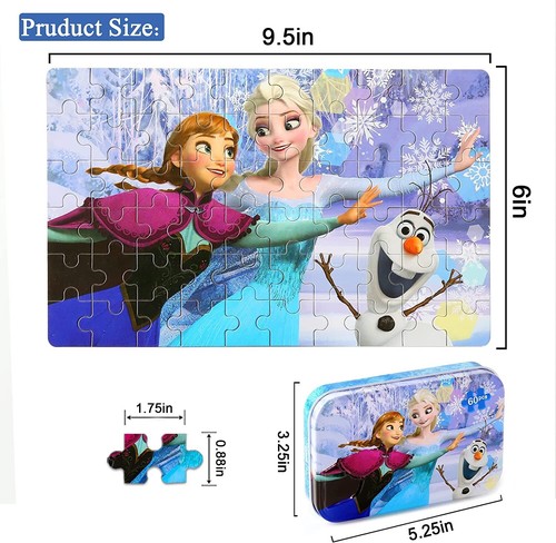 LELEMON Disney Frozen Jigsaw Puzzle in a Metal Box 60 Pieces Anna & Elsa Winter - Picture 4 of 8